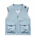 Men's multi-pocket outdoor fishing vest lightweight breathable casual utility waistcoat top - S / Light Blue