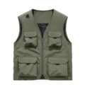 Men's military green multi-pocket outdoor fishing workwear vest sleeveless utility jacket - Army Green