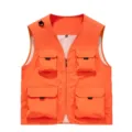 Orange outdoor multi-pocket fishing vest for men, casual sleeveless workwear jacket. - Orange