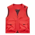 Red multi-pocket outdoor vest men fishing photography workwear sleeveless jacket top - Red