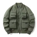 Men military bomber jacket vintage cargo outerwear multi-pocket tactical flight coat - M / Army Green