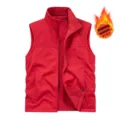 Men's winter thermal fleece vest outdoor sports multi-pocket thick warm red gilet jacket - M / Tops / Red