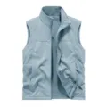 Men autumn winter fleece lined reversible vest full zip casual pocket warm outerwear - M / Light Blue