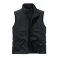 Men's winter thermal fleece lined vest casual outdoor multi-pocket black waistcoat - Black