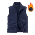 Men winter thermal fleece vest stand collar sleeveless jacket casual outdoor warm coat - M / Tops / Dark Blue