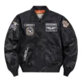 Men's casual embroidered bomber jacket vintage flight jacket lightweight outerwear spring - Black
