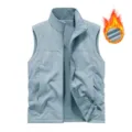 Men's thermal fleece vest winter outdoor casual sleeveless jacket with warm stand collar. - M / Tops / Light Blue