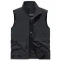 Men's casual stand collar multi-pocket tactical vest outdoor photography jacket black - S / Black