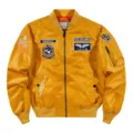 Men's Fall Bomber Jacket Stand Collar Casual Military Embroidery Flight Outerwear Top - M / Tops / Yellow