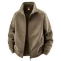 Men's Fleece Jacket Winter Thickened Warm Stand Collar Full Zip Outdoor Casual Outerwear - Brown