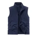 Men's winter dark blue fleece vest, thermal gilet with stand collar and zipper closure. - M / Dark Blue