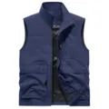 Men's casual tactical multi-pocket vest stand collar outdoor travel photography sleeveless jacket - S / Dark Blue