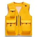 Yellow multi-pocket casual vest for men, ideal for outdoor activities and daily wear. - M / Yellow