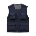 Men's navy blue multi-pocket workwear vest breathable mesh outdoor casual tactical waistcoat - S / Tops / Navy Blue