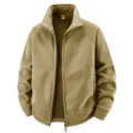 Men's Casual Thickened Thermal Fleece Jacket Stand Collar Outdoor Winter Coat Khaki - M / Khaki