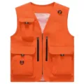 Helle orange Freizeitesweste mit vielen Taschen und atmungsaktivem Mesh-Futter mit Reissverschluss. - Orange