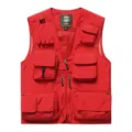 Red outdoor tactical multi-pocket vest for men, breathable mesh workwear waistcoat size M. - S / Red