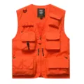 Men's multi-pocket outdoor utility vest, breathable thin workwear gilet for team sports and hiking. - S / Orange Red