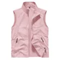 Gilet casual da uomo rosa con colletto alla coreana tasche multiple outdoor giacca - Rosa