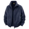 Men's winter fleece jacket thick warm stand collar outdoor casual full zip outerwear - M / Dark Blue