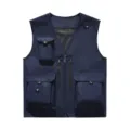 Herren Mehrtaschen Taktische Arbeitsweste lässig Mesh Ärmellose Cargo Jacke Oberbekleidung - Marineblau