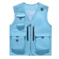 Herren Freizeit Weste hellblau mit vielen Taschen Outdoor Utility Gilet Oberteil neu - Hellblau