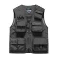 Men's multi-pocket tactical utility vest outdoor breathable sleeveless top workwear jacket - Gray