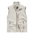 Men's casual quick-dry stand collar tactical vest, light grey multi-pocket outdoor jacket - M / Off White