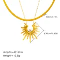 Collar de doble capa de acero inoxidable dorado con colgante de sol y cadena de serpiente. - Collar Doble Capa Girasol Strass Dorado
