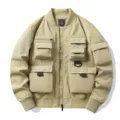 Men's Multi-Pocket Tactical Flight Jacket Retro Utility Bomber Coat Casual Outerwear - M / Khaki