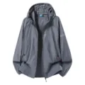 Heren lichte outdoor zonbescherming jas met capuchon dun ademend snel drogend model. - M / Grijs