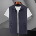Men's multi-pocket quick dry tactical workwear vest waistcoat in dark blue, front view. - M / Navy Blue