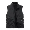 Men's winter fleece lined tactical vest multi-pocket outdoor thermal sleeveless jacket - M / Black