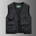 Mens summer multi-pocket tactical cargo vest casual outdoor photography hiking sleeveless top - M / Black