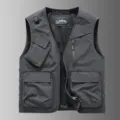 Men's dark gray multi-pocket tactical utility vest, casual outdoor hiking sleeveless jacket. - M / Gray
