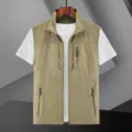 Men's quick-dry tactical vest multi-pocket sleeveless jacket casual outdoor top lightweight waistcoat - M / Khaki