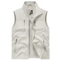 Men's outdoor tactical utility vest multi-pocket fishing hiking sleeveless jacket grey - M / Off White