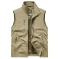 Khaki multi-pocket outdoor work vest for men, breathable mesh lining tactical jacket. - M / Khaki