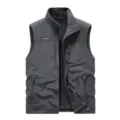 Men's fleece lined winter vest dark grey multi pocket warm sleeveless jacket variant - M / Gray
