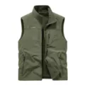 Men's Fleece Lined Army Green Tactical Vest Multi-Pocket Winter Warm Sleeveless Jacket - Army Green