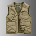 Men's outdoor tactical cargo vest with multiple pockets breathable mesh hiking photography - Khaki
