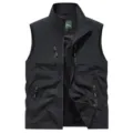 Men black outdoor utility vest multi-pocket fishing work waistcoat variant style - Black
