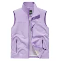 Men's Stand Collar Quick Dry Mesh Vest Casual Multi Pocket Outdoor Fishing Gilet Light Purple - Light Purple