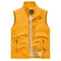 Men's Stand-Collar Quick-Dry Mesh Vest Casual Multi-Pocket Outdoor Fishing Workwear Jacket - Bright Yellow