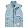 Men's Light Blue Stand Collar Quick Dry Mesh Vest Casual Tactical Pocket Outerwear - Light Blue