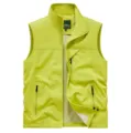 Men's stand collar quick-dry mesh vest in lime green, casual multi-pocket outdoor gear. - Grass Green