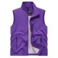 Men's purple quick-dry mesh tactical vest with stand collar, multi-pocket casual outdoor top. - Purple
