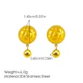 Stainless steel gold plated quilted round earrings detail view showing size and specs. - 18K Gold / Gold