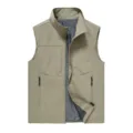 Men outdoor multi-pocket casual vest khaki, breathable mesh lining, lightweight and quick-drying. - Khaki