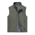 Men's outdoor casual multi-pocket tactical vest front view in military green color - M / Army Green